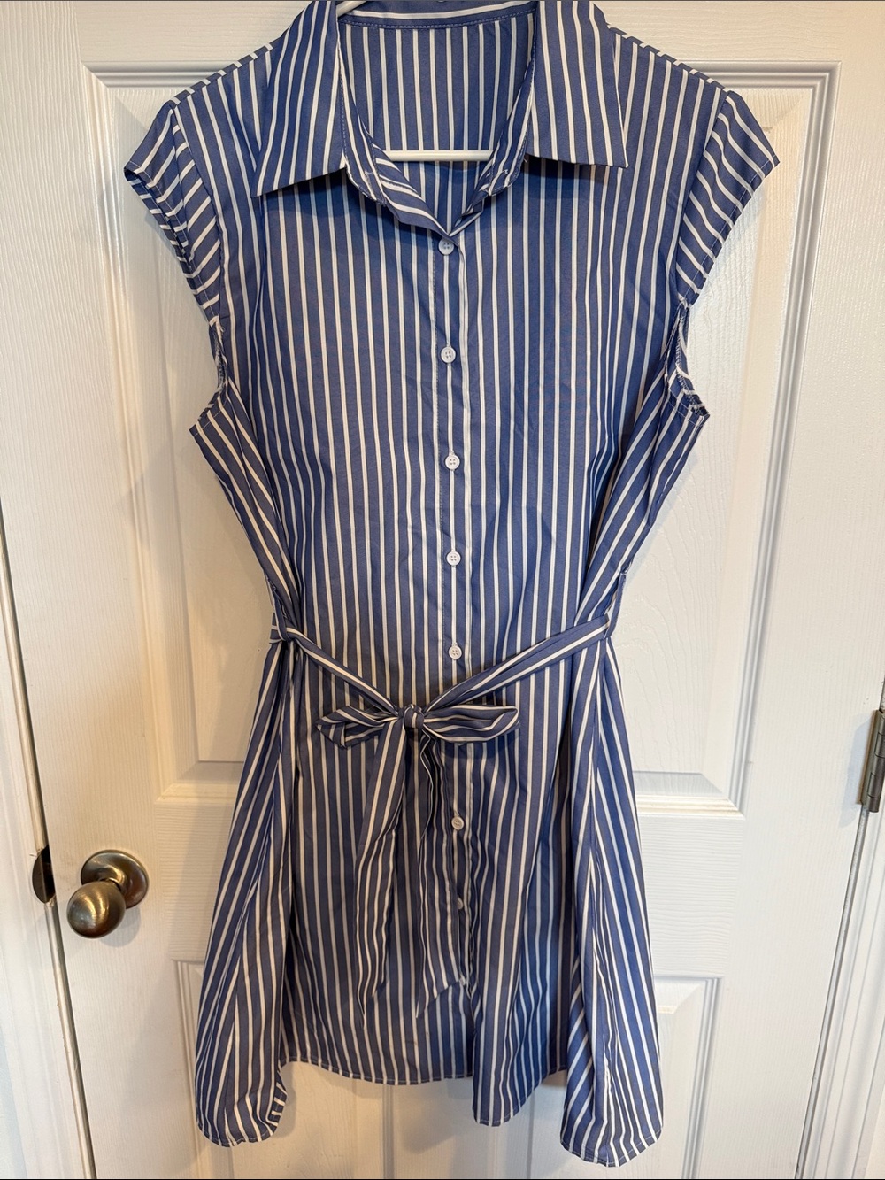 Shein Sleeveless Blue & White Pin Stripe Dress